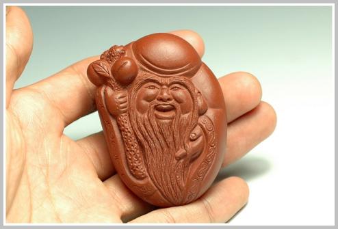 徐浩紫砂壶 手把件寿星 原矿清水泥