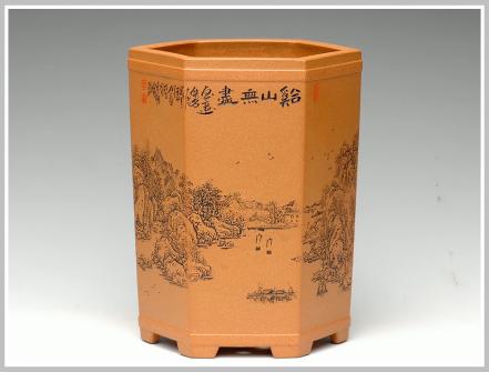 李彦雄紫砂壶 通转山水之兰花盆 黄金段