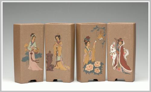 王余平紫砂壶 全手花盆之四大美女 原矿段泥