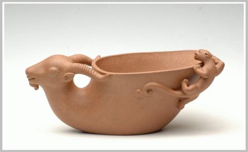 王健紫砂壶 羊首螭龙洗 原矿段泥