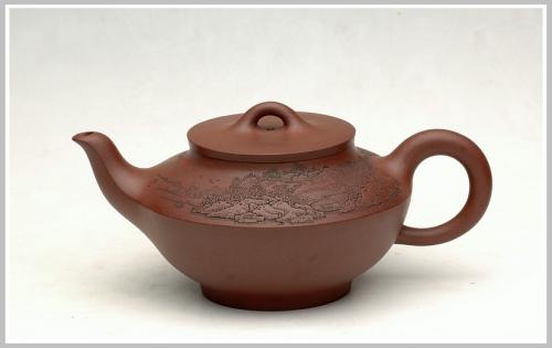 李彦雄紫砂壶 通转山水之包嘴合欢 原矿紫泥