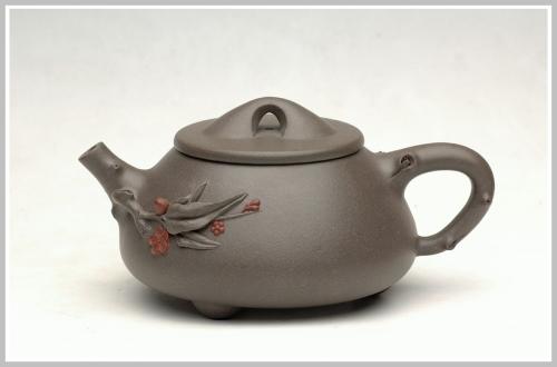 单志萍紫砂壶 长寿石瓢 青灰泥