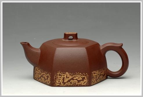 曲峰紫砂壶 老紫泥 龙禧六方 原矿紫泥