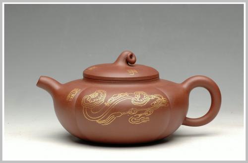 朱永忠紫砂壶 纯金装饰 事事如意 原矿紫泥