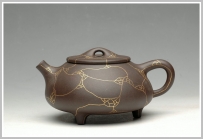 紫砂壶图片：镶纯金 另类奢华 金纹石瓢 - 美壶网