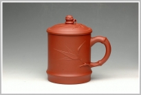 紫砂壶图片：圆竹杯 竹叶贴的自然 - 美壶网