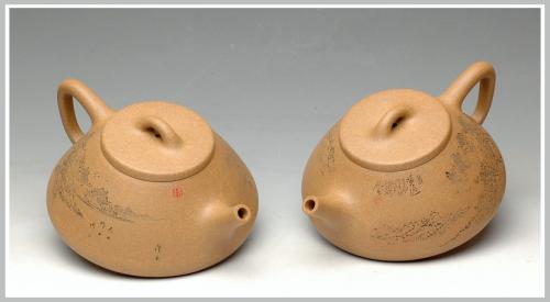 曲峰紫砂壶 强强联合 李彦雄通景山水 全手子冶石瓢 原矿段泥