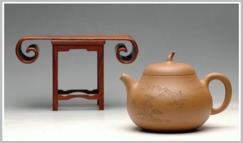 万阗阗紫砂壶 全手一捺底玉成窑石匏 饱满可爱 墨陶摹王翔经典作品山水 原矿段泥