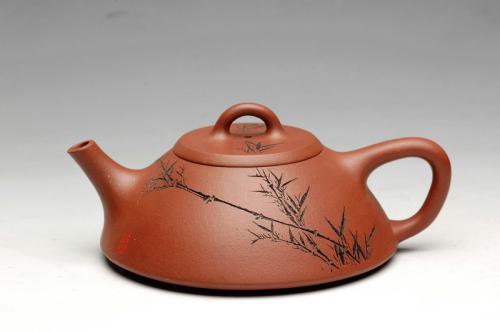 李彦雄紫砂壶 吴镇风格 优质地槽青 实用佳品 刻竹的瓢3 原矿底槽清