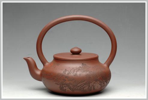 曲峰紫砂壶 强强联合 李彦雄老师通转山水 曲峰辛卯年力作全手旭茂提梁 原矿底槽清