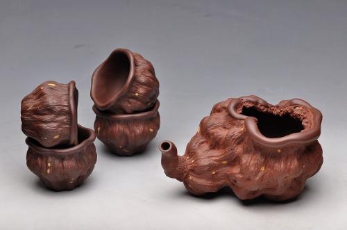 刘景紫砂壶 刘景 莲蓬大公道之二 套组 1公道4杯 