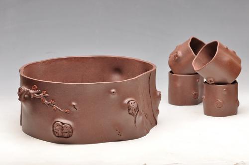 单志萍紫砂壶 优质全手工松梅情深水洗套组，推荐 原矿底槽清