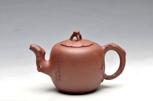 范国名紫砂壶 老味具显 造型大方简练  贴叶自然生动 木瓜 原矿紫泥