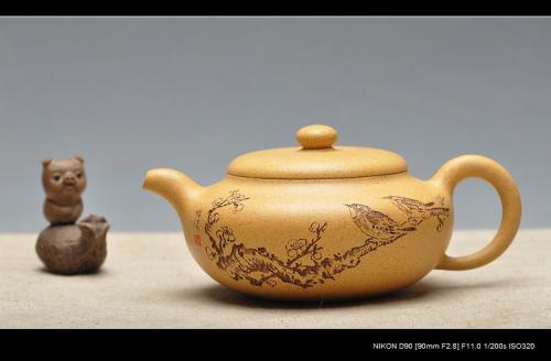 朱牧清紫砂壶 淡雅得趣 文气小鸟 鼓韵 