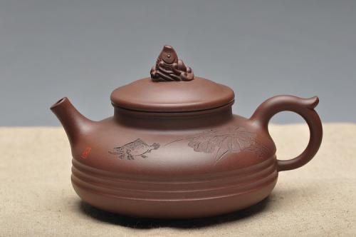 顾小英紫砂壶 造型新颖 寓意吉祥 鱼跃壶 送礼佳品 老拼紫 原矿紫泥