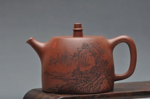 李彦雄紫砂壶 通景山水 丰润挺拔 全手汉铎 优质地槽青   原矿底槽清