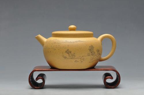 邵家俊紫砂壶 墨陶装饰  王翔山水  全手古柿 淡雅得趣 