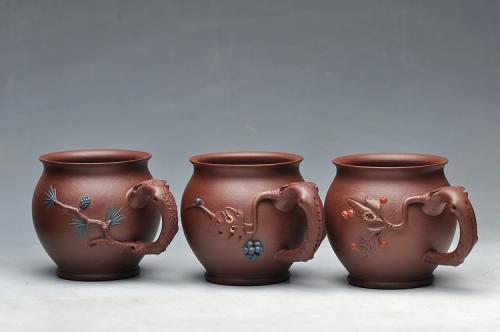 美壶定制紫砂壶 特色主人杯 葡萄 樱桃 松 竹 原矿紫泥