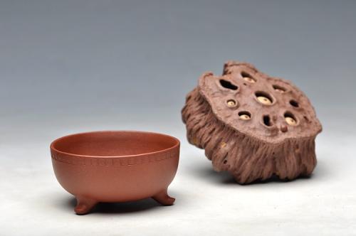 于洪霞紫砂壶 即兴全手制 主人杯 三足回纹杯 此款仅1件  原矿清水泥