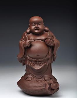 范泉明紫砂壶 元宝佛 送财平安 形象生动 原矿紫泥