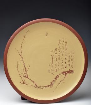 张听钢紫砂壶 寒梅 挂盘 刀法精炼 