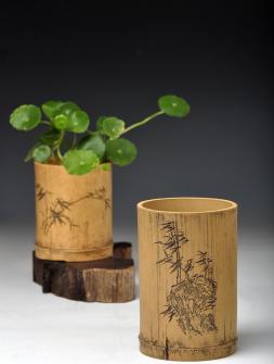 美壶定制紫砂壶 竹节笔筒 张听刚装饰 文雅秀气 居不可无竹~ 原矿段泥