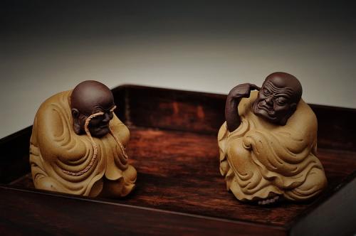 美壶定制紫砂壶 十八罗汉之长眉罗汉和掏耳罗汉 神态细腻传神 精品茶宠 