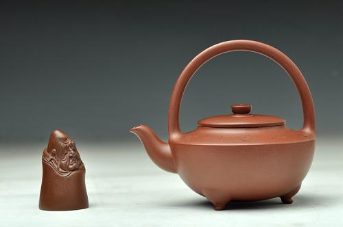 陈进紫砂壶 难度极大之全手工望月提梁 中书协刘世涛装饰 收藏佳品 原矿底槽清