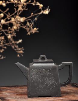 史金妹紫砂壶 史金妹最新全手镶片力作 志在四方 高俊大气 国大师李昌鸿装饰 原矿黑泥