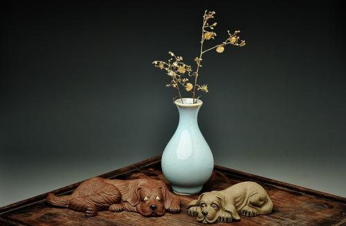 美壶定制紫砂壶 精致版拉毛小狗 紫泥青灰泥一对 茶盘守护者o(∩_∩)o  原矿紫泥