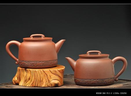 曲峰紫砂壶 曲峰原创 俊雅挺拔 如意 楚汉遗韵 钱伟刚装饰 紫泥底槽青一对 原矿紫泥