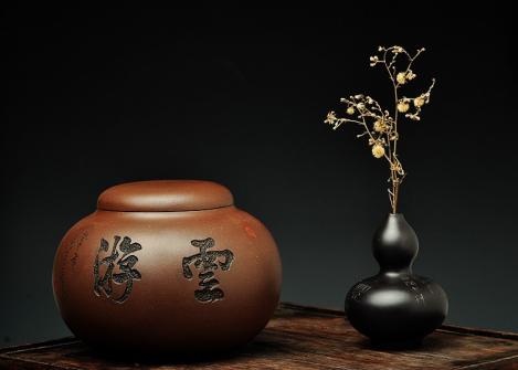 钱伟刚紫砂壶 珠圆玉润之游云 文房茶叶罐 原矿紫泥