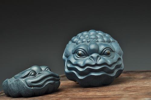 美壶定制紫砂壶 绿泥和气生财 荷叶金蟾 招财茶宠 原矿绿泥