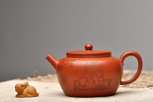瞿斌紫砂壶 林良丰装饰 黄玲玲执刀 瞿斌文人壶系列之全手平盖莲子 清灵秀美 原矿朱泥