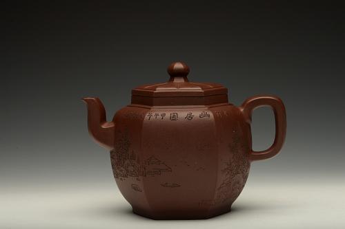 何卫枫紫砂壶 助工袁德波装饰 通景山水  锦上添花 全手步步高登 原矿底槽清