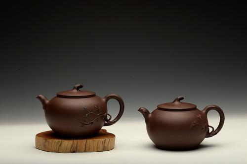 高雪琴紫砂壶 进步之作 敦厚可人 简意花器 全手工双色惜春一对 原矿紫泥