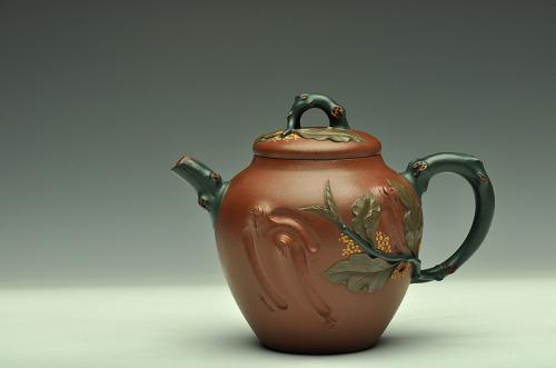 孙伟强紫砂壶 三色装饰 贴塑精彩~ 桂花香二式 孙伟强张新亚合作 原矿清水泥