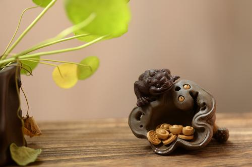 美壶定制紫砂壶 莲蓬金蟾 做工精细 和气招财茶宠 原矿紫泥