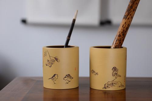 朱牧清紫砂壶 笔筒 耐品雅趣 文房雅玩 原矿段泥