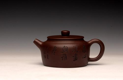 张智耀紫砂壶 张听钢装饰 刻绘老辣 全手桑扁 器型端正 耐品实用 原矿紫泥