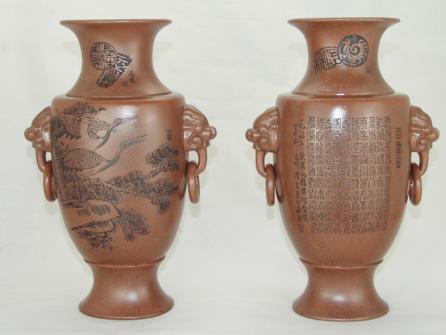 沈汉生紫砂壶 双耳百寿瓶 原矿底槽清