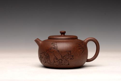 詹黎明紫砂壶 强强联合 詹黎明全手新作 紫玉金砂  高路金石装饰 宝相 恽秀可人 