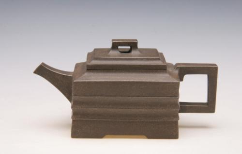 周建良紫砂壶 全手工四方玉带 青灰泥