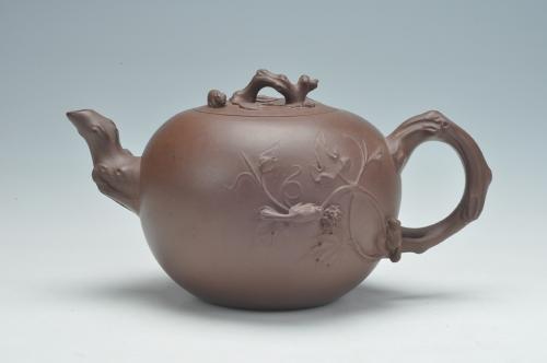 朱永良紫砂壶 松鼠葡萄壶 原矿紫泥