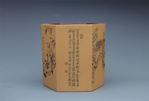 鲍志强紫砂壶 六方笔筒之二 黄金段