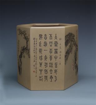 鲍志强紫砂壶 六方笔筒之一 老段泥