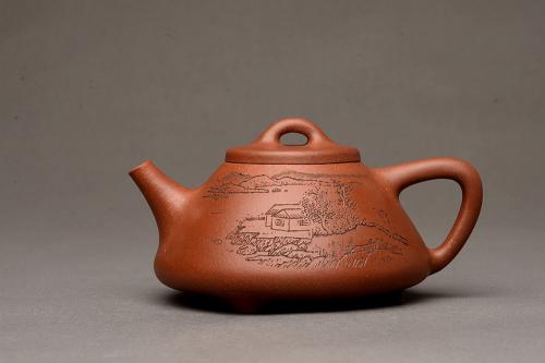 周斌紫砂壶 张听刚装饰 精品紫泥调砂 周斌全手子冶石瓢 精工 原矿紫泥