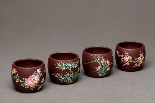 美壶定制紫砂壶 美壶特惠 梅兰竹菊点彩一套精致品茗杯 自用送礼佳品 原矿紫泥