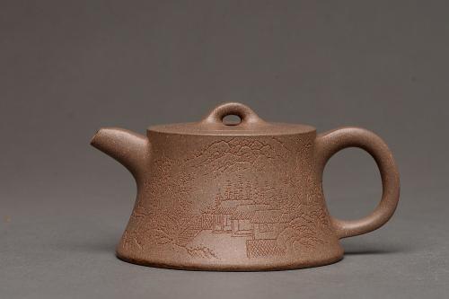 张听钢紫砂壶 张听刚精心装饰 古朴之味 文气佳品 全手柱础 青灰泥
