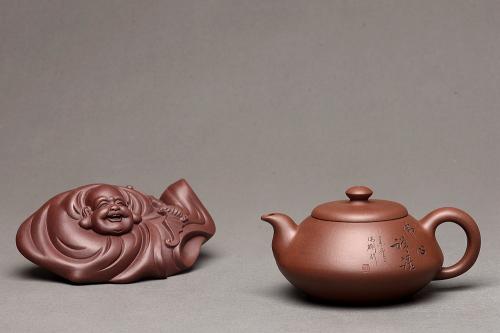 钱伟刚紫砂壶 钱伟刚新品 灵巧喜人 实用佳品 禅语 原矿紫泥